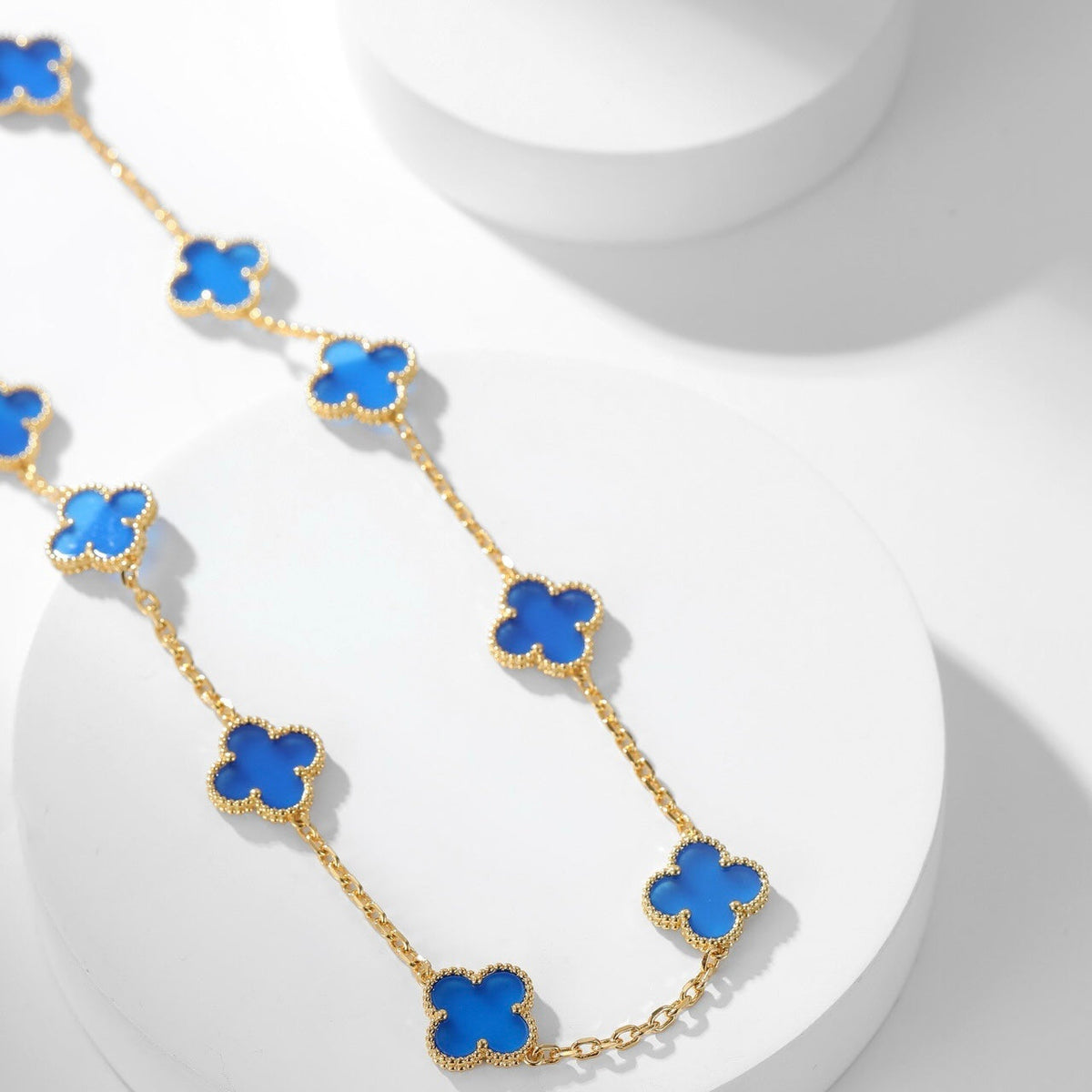 [⭐Hyrra Jewelry]CLOVER 10 MOTIFS BLUE AGATE NECKLACE
