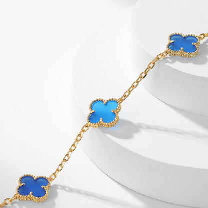 [⭐Hyrra Jewelry]CLOVER 10 MOTIFS BLUE AGATE NECKLACE