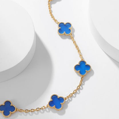 [⭐Hyrra Jewelry]CLOVER 10 MOTIFS BLUE AGATE NECKLACE