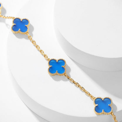 [⭐Hyrra Jewelry]CLOVER 10 MOTIFS BLUE AGATE NECKLACE