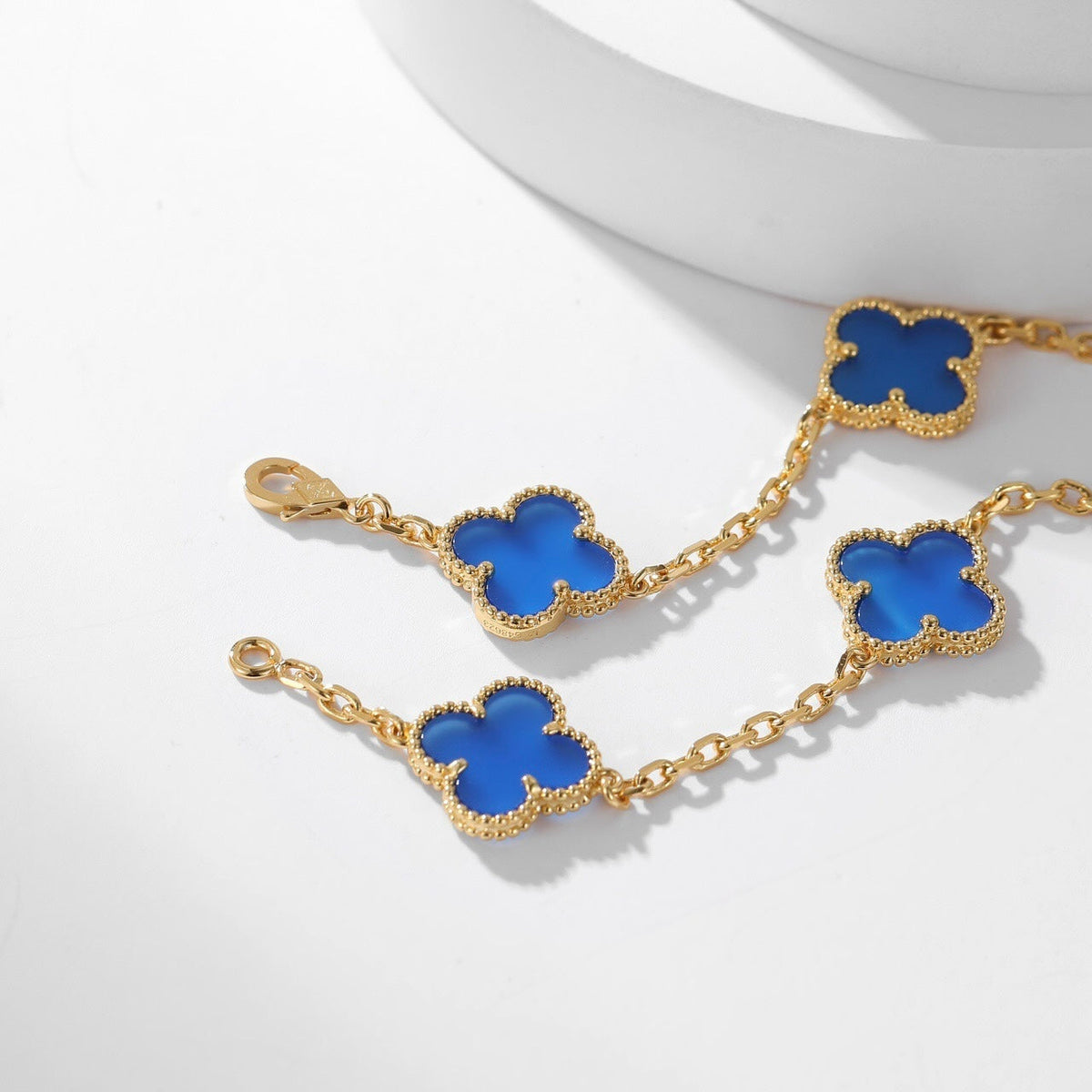 [⭐Hyrra Jewelry]CLOVER 10 MOTIFS BLUE AGATE NECKLACE