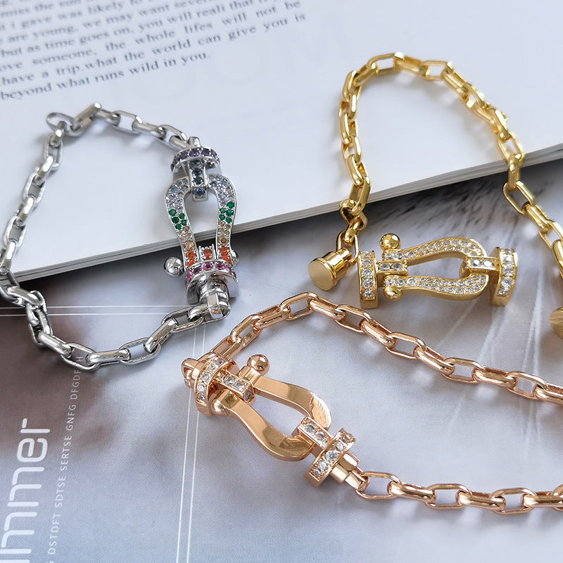 [⭐Hyrra Jewelry]FORCE LARGE HORSESHOE CLASP  METAL BRACELET