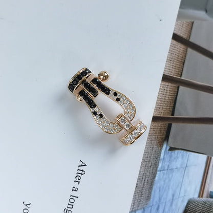 [⭐Hyrra Jewelry]FORCE LARGE HORSESHOE BLACK WHITE DIAMOND BRACELET ROSE GOLD