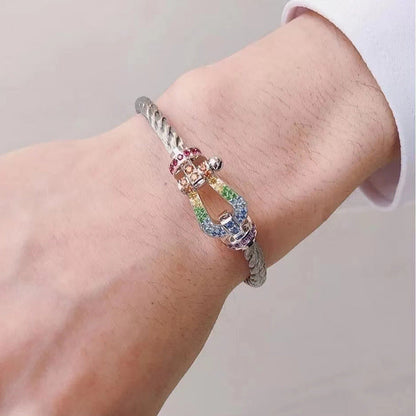 [⭐Hyrra Jewelry]FORCE LARGE HORSESHOE  COLORED DIAMOND BRACELET ROSE GOLD