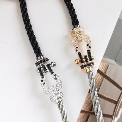 [⭐Hyrra Jewelry]FORCE LARGE HORSESHOE BLACK WHITE DIAMOND BRACELET ROSE GOLD