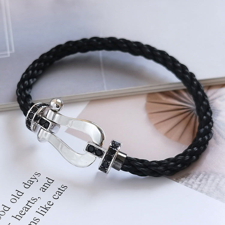 [⭐Hyrra Jewelry]FORCE LARGE HORSESHOE BLACK DIAMOND BRACELET SILVER