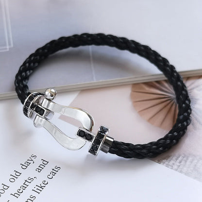 [⭐Hyrra Jewelry]FORCE LARGE HORSESHOE BLACK DIAMOND BRACELET SILVER