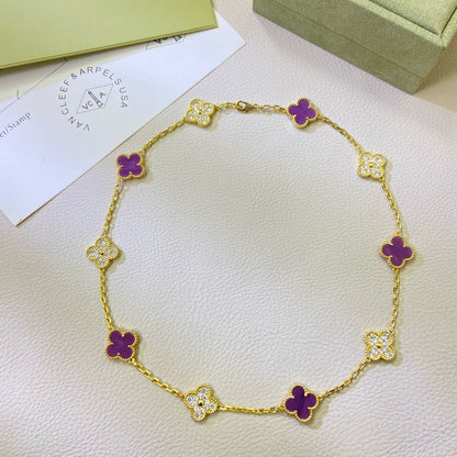 [⭐Hyrra Jewelry Jewelry]CLOVER 10 MOTIFS  PURPLE VIOLET DIAMOND NECKLACE