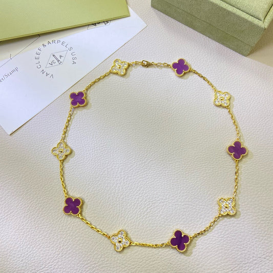 [⭐Hyrra Jewelry Jewelry]CLOVER 10 MOTIFS  PURPLE VIOLET DIAMOND NECKLACE