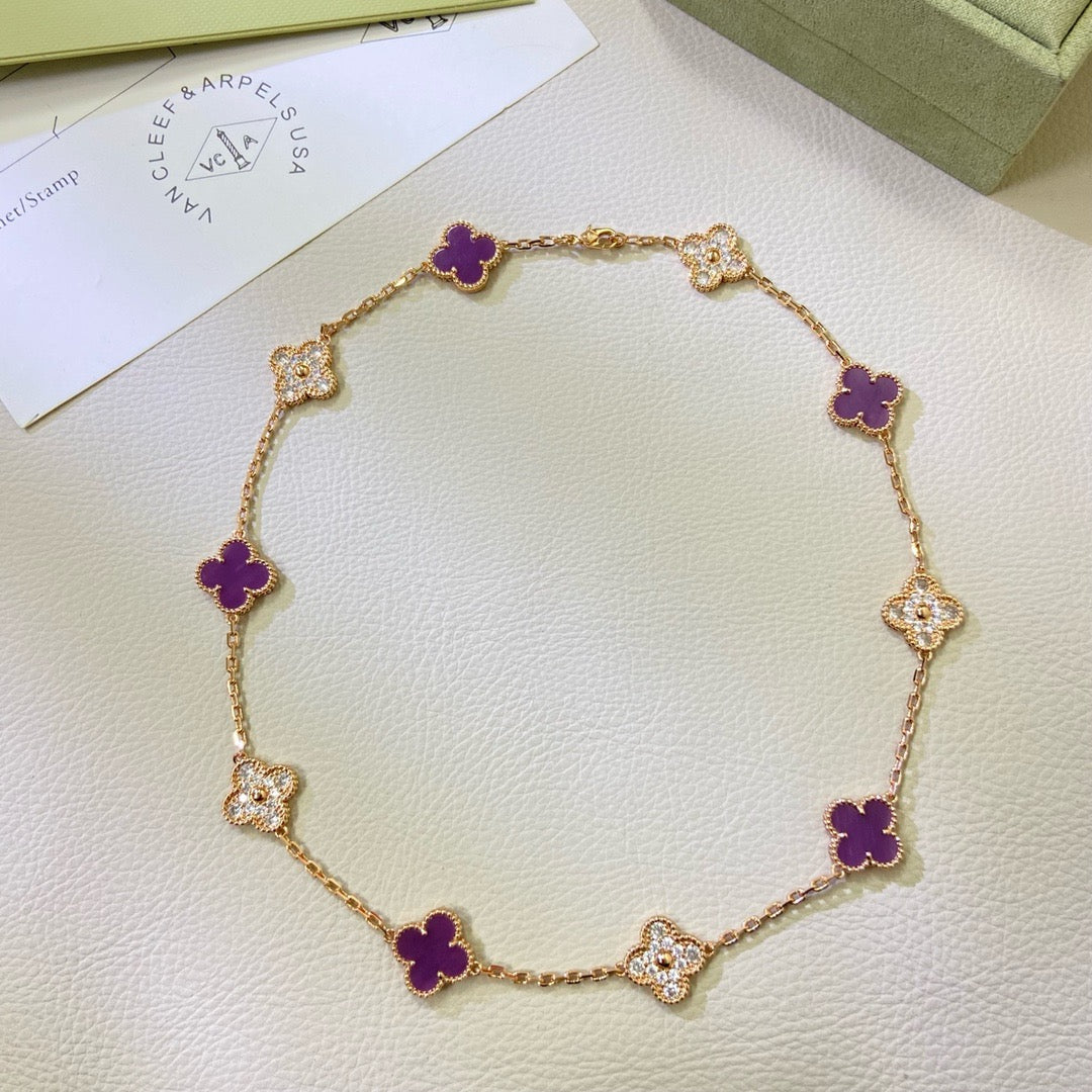 [⭐Hyrra Jewelry Jewelry]CLOVER 10 MOTIFS  PURPLE VIOLET DIAMOND NECKLACE