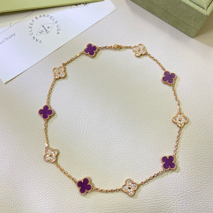 [⭐Hyrra Jewelry Jewelry]CLOVER 10 MOTIFS  PURPLE VIOLET DIAMOND NECKLACE