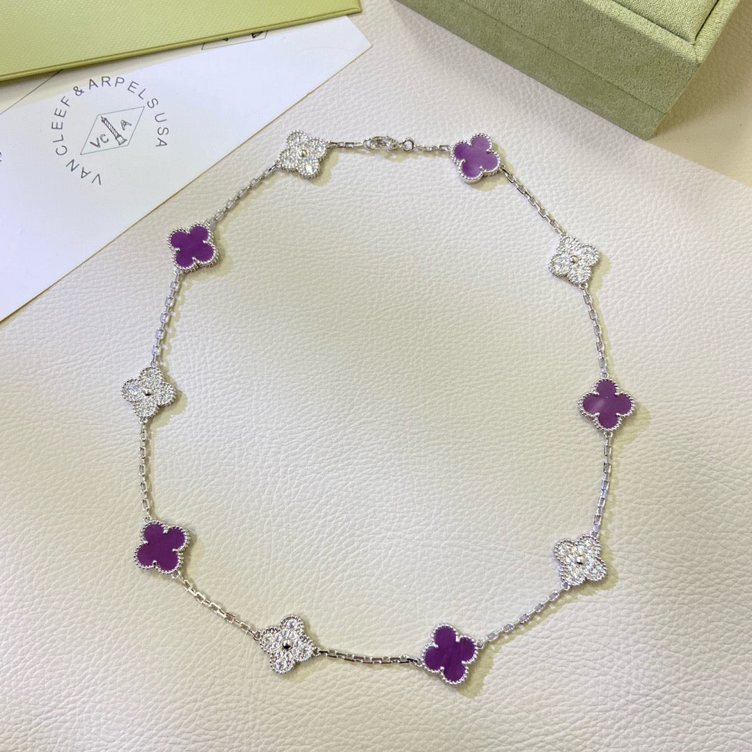 [⭐Hyrra Jewelry Jewelry]CLOVER 10 MOTIFS  PURPLE VIOLET DIAMOND NECKLACE