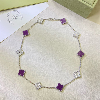 [⭐Hyrra Jewelry Jewelry]CLOVER 10 MOTIFS  PURPLE VIOLET DIAMOND NECKLACE