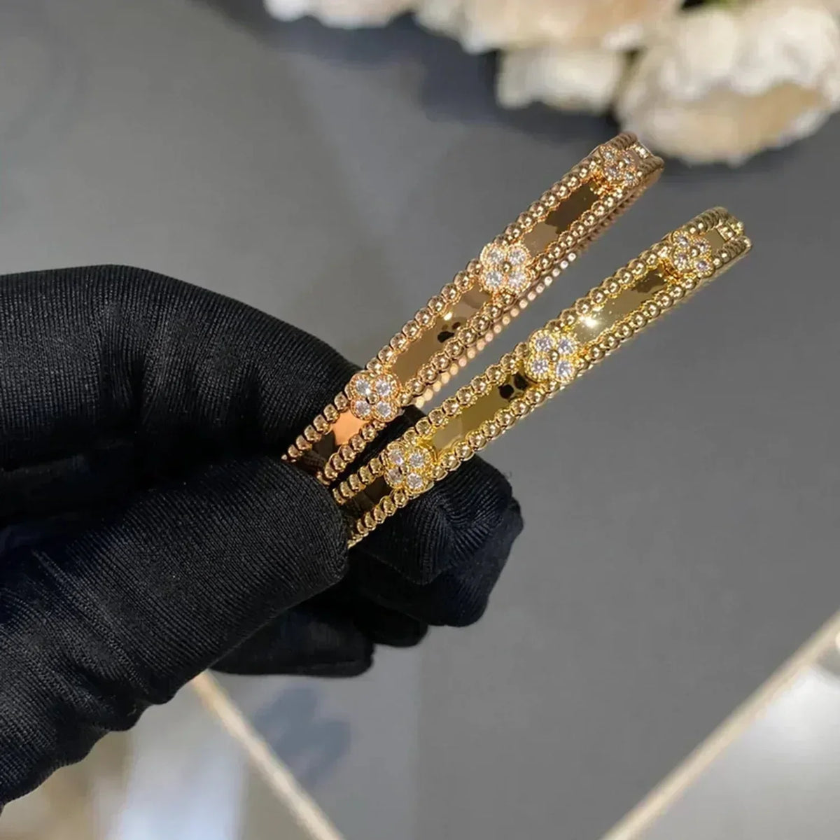 [⭐Hyrra Jewelry]CLOVER BRACELET 4MM DIAMONDS