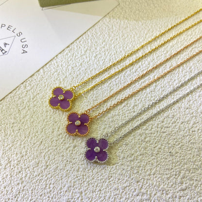 [⭐Hyrra Jewelry Jewelry]CLOVER 15MM DIAMOND  PURPLE VIOLET NECKLACE
