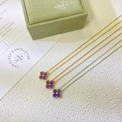 [⭐Hyrra Jewelry Jewelry]CLOVER 15MM DIAMOND  PURPLE VIOLET NECKLACE