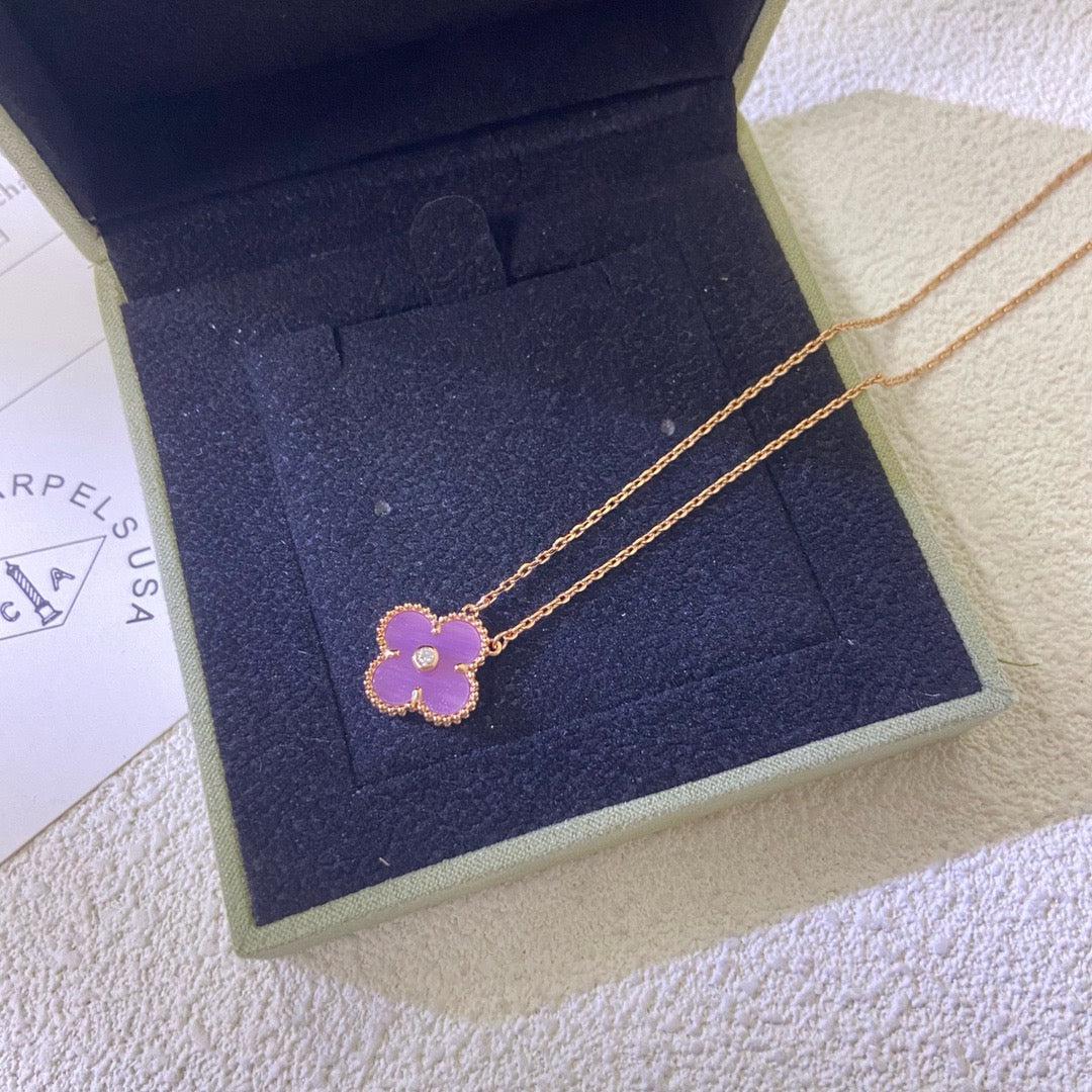 [⭐Hyrra Jewelry Jewelry]CLOVER 15MM DIAMOND  PURPLE VIOLET NECKLACE