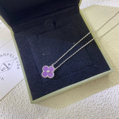 [⭐Hyrra Jewelry Jewelry]CLOVER 15MM DIAMOND  PURPLE VIOLET NECKLACE