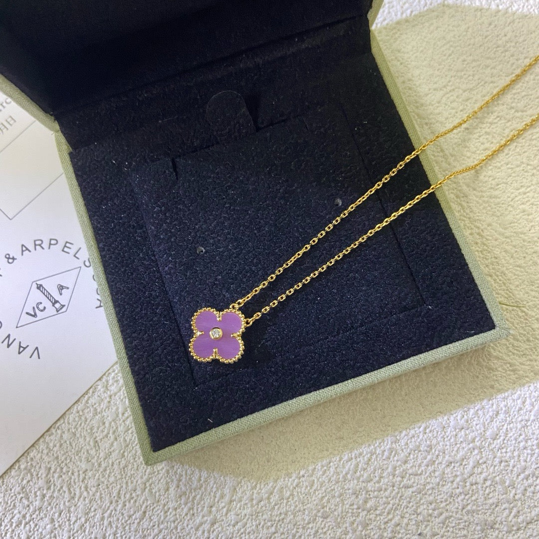 [⭐Hyrra Jewelry Jewelry]CLOVER 15MM DIAMOND  PURPLE VIOLET NECKLACE