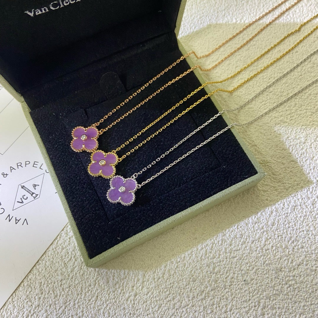 [⭐Hyrra Jewelry Jewelry]CLOVER 15MM DIAMOND  PURPLE VIOLET NECKLACE