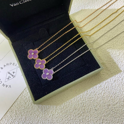 [⭐Hyrra Jewelry Jewelry]CLOVER 15MM DIAMOND  PURPLE VIOLET NECKLACE