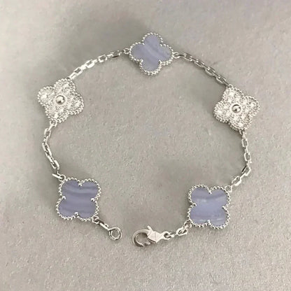 [⭐Hyrra Jewelry] CLOVER 5 MOTIF PURPLE CHALCEDONY BRACELET COLLECTION
