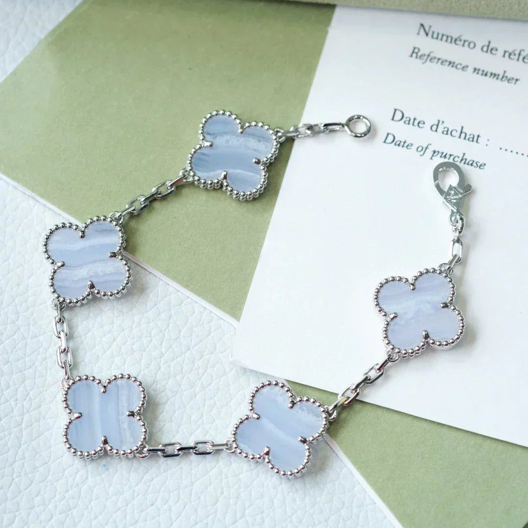 [⭐Hyrra Jewelry] CLOVER 5 MOTIF PURPLE CHALCEDONY BRACELET COLLECTION