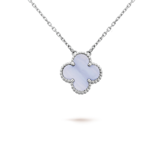 [⭐Hyrra Jewelry]CLOVER 15MM BLUE CHALCEDONY NECKLACE SILVER