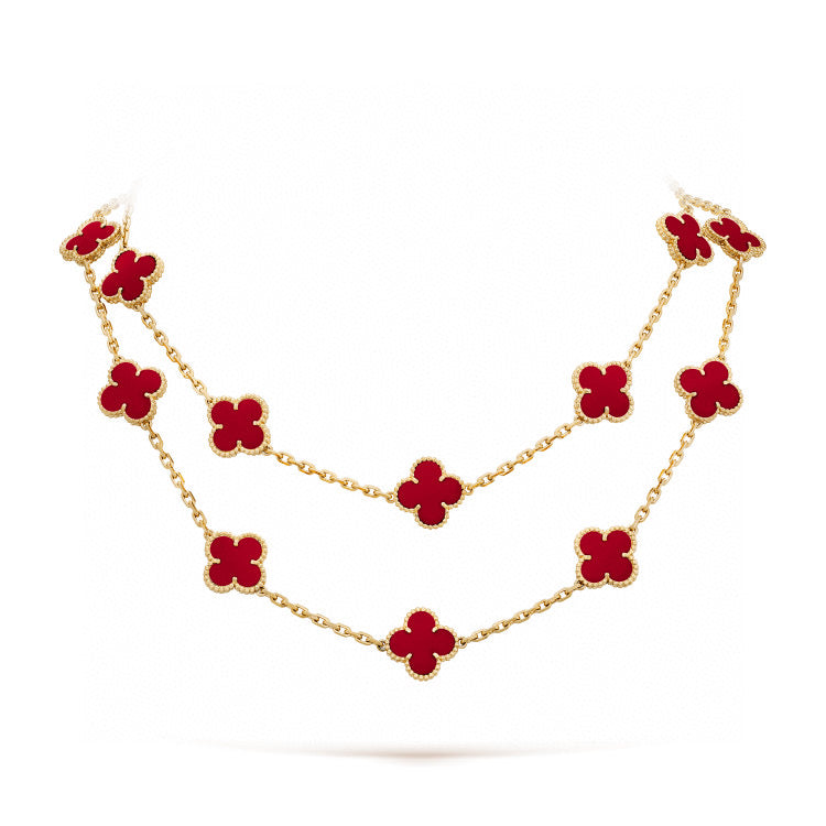 [⭐Hyrra Jewelry]CLOVER 20 MOTIFS CARNELIAN NECKLACE