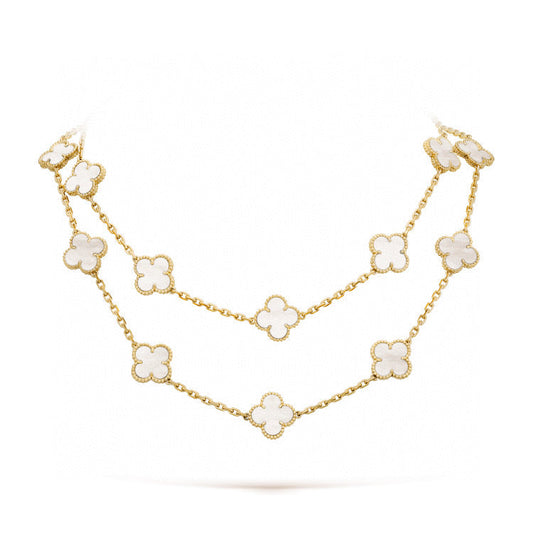[⭐Hyrra Jewelry]CLOVER 20 MOTIFS WHITE MOP NECKLACE
