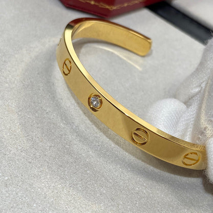 [⭐Hyrra Jewelry]LOVE BRACELET 6.1MM 1 DIAMOND OPEN CUFF