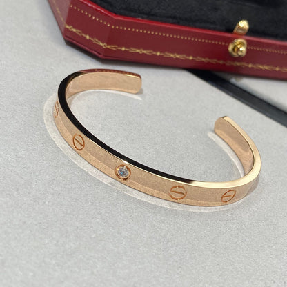 [⭐Hyrra Jewelry]LOVE BRACELET 6.1MM 1 DIAMOND OPEN CUFF