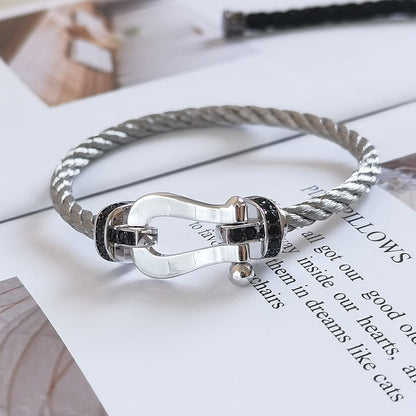 [⭐Hyrra Jewelry]FORCE LARGE HORSESHOE BLACK DIAMOND BRACELET SILVER