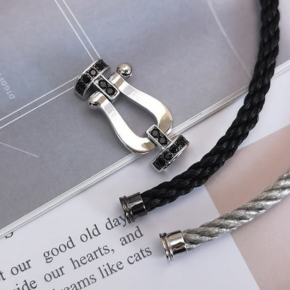 [⭐Hyrra Jewelry]FORCE LARGE HORSESHOE BLACK DIAMOND BRACELET SILVER