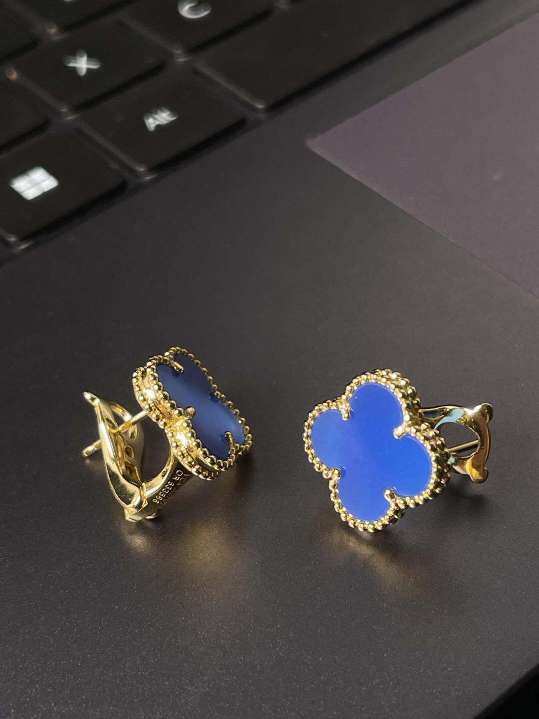 [⭐Hyrra Jewelry] CLOVER LARGE (20mm) 1 MOTIFS BLUE MOP STUD EARRINGS