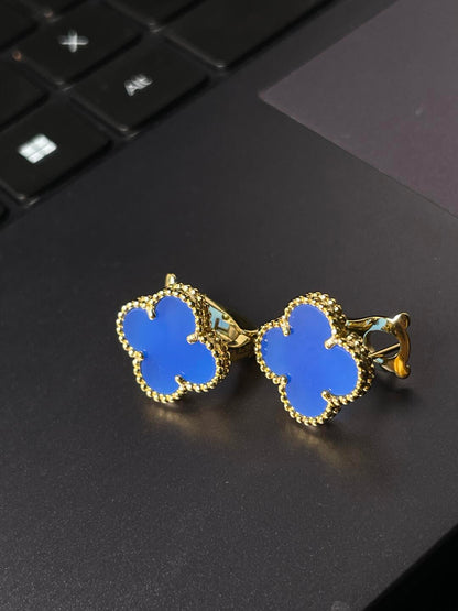 [⭐Hyrra Jewelry] CLOVER LARGE (20mm) 1 MOTIFS BLUE MOP STUD EARRINGS