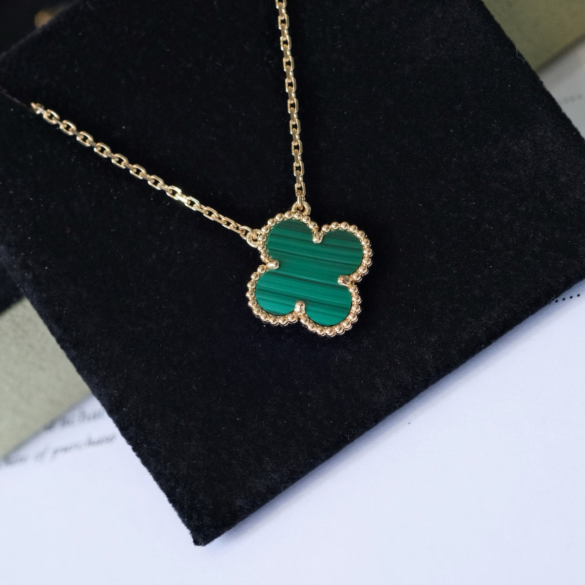 [⭐Hyrra Jewelry]CLOVER 15MM MALACHITE SINGLE FLOWER  NECKLACE