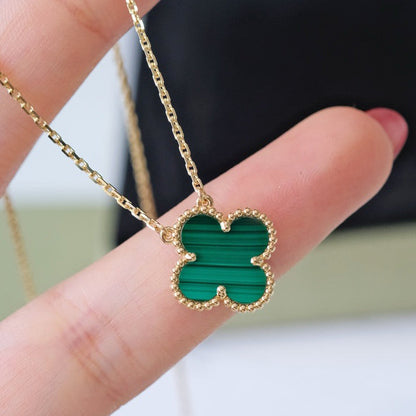 [⭐Hyrra Jewelry]CLOVER 15MM MALACHITE SINGLE FLOWER  NECKLACE