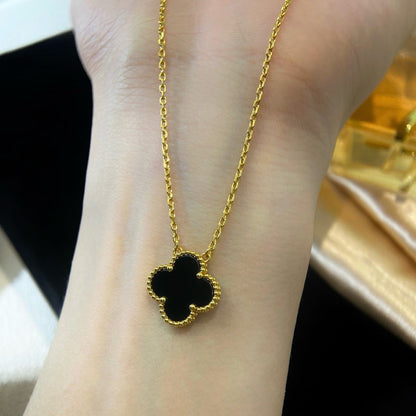 [⭐Hyrra Jewelry]CLOVER 15MM BLACK ONYX SINGLE FLOWER NECKLACE