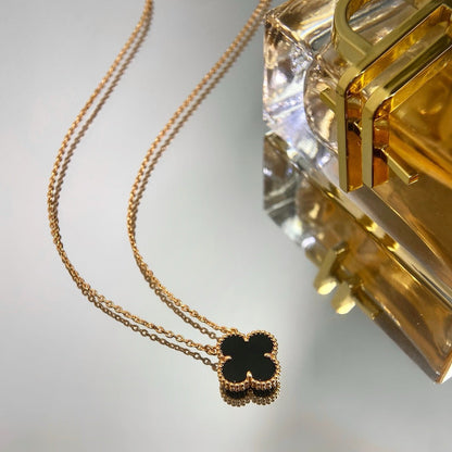 [⭐Hyrra Jewelry]CLOVER 15MM BLACK ONYX SINGLE FLOWER NECKLACE