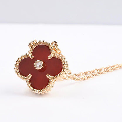 [⭐Hyrra Jewelry]CLOVER 15MM DIAMOND CARNELIAN NECKLACE