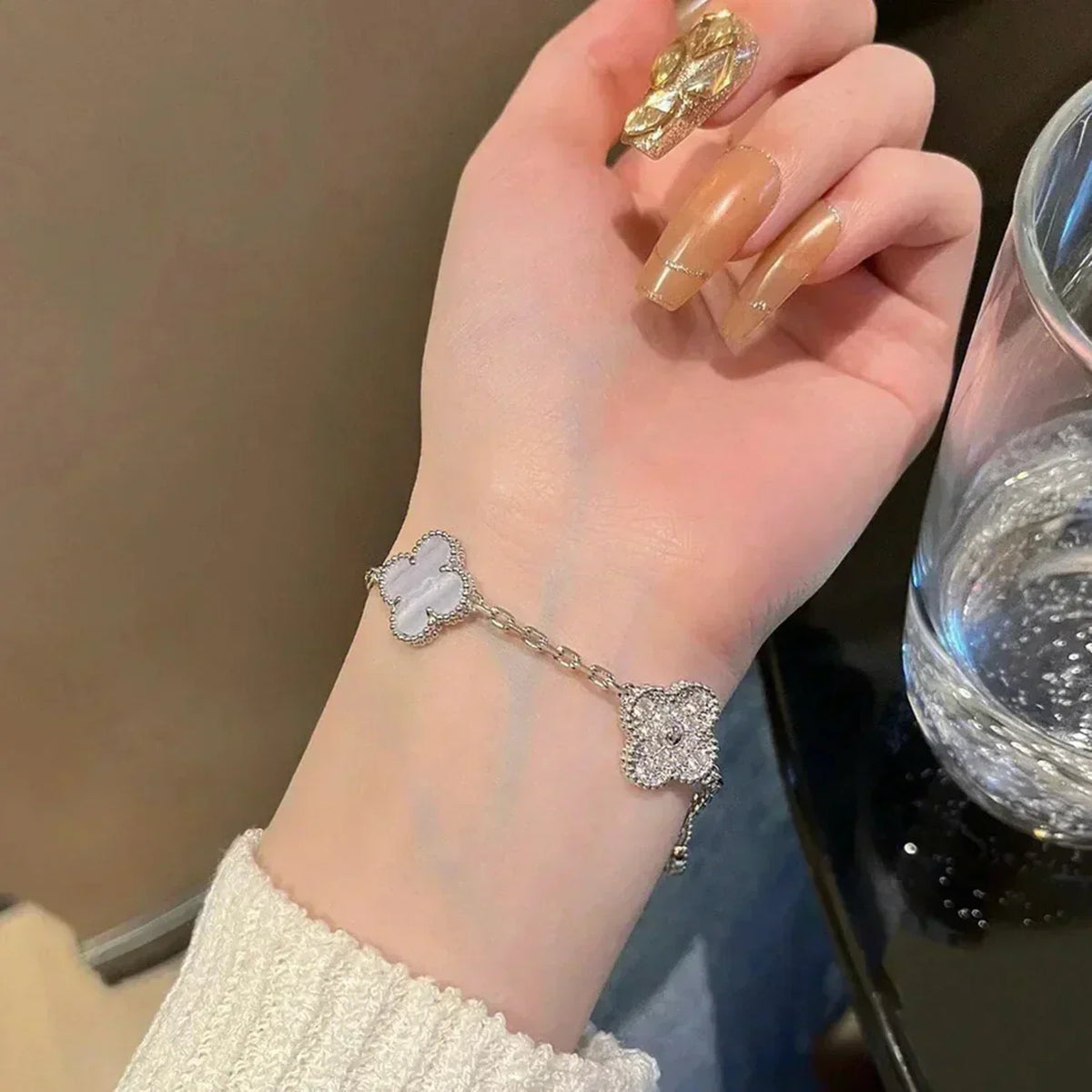 [⭐Hyrra Jewelry] CLOVER 5 MOTIF PURPLE CHALCEDONY BRACELET COLLECTION
