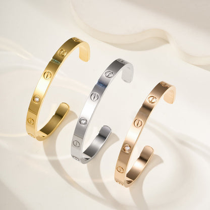[⭐Hyrra Jewelry]LOVE BRACELET 6.1MM 1 DIAMOND OPEN CUFF