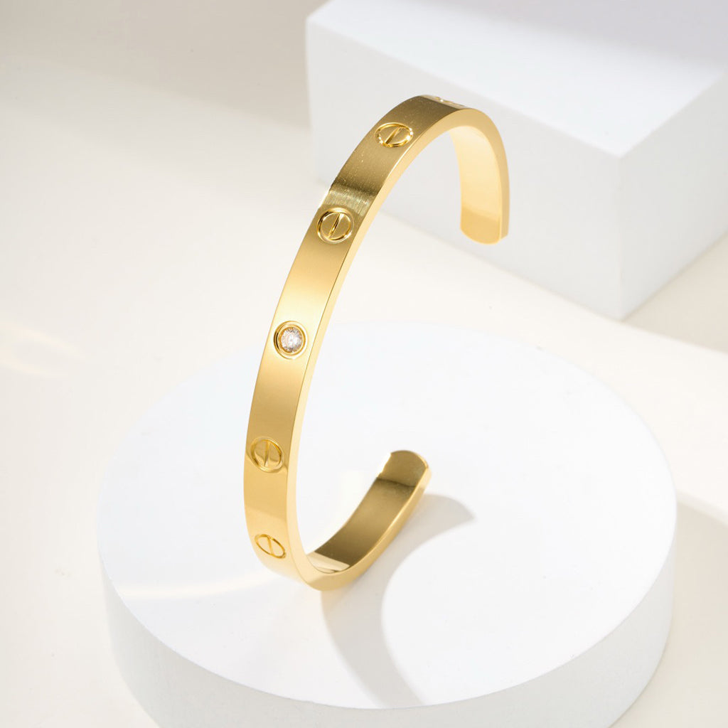 [⭐Hyrra Jewelry]LOVE BRACELET 6.1MM 1 DIAMOND OPEN CUFF