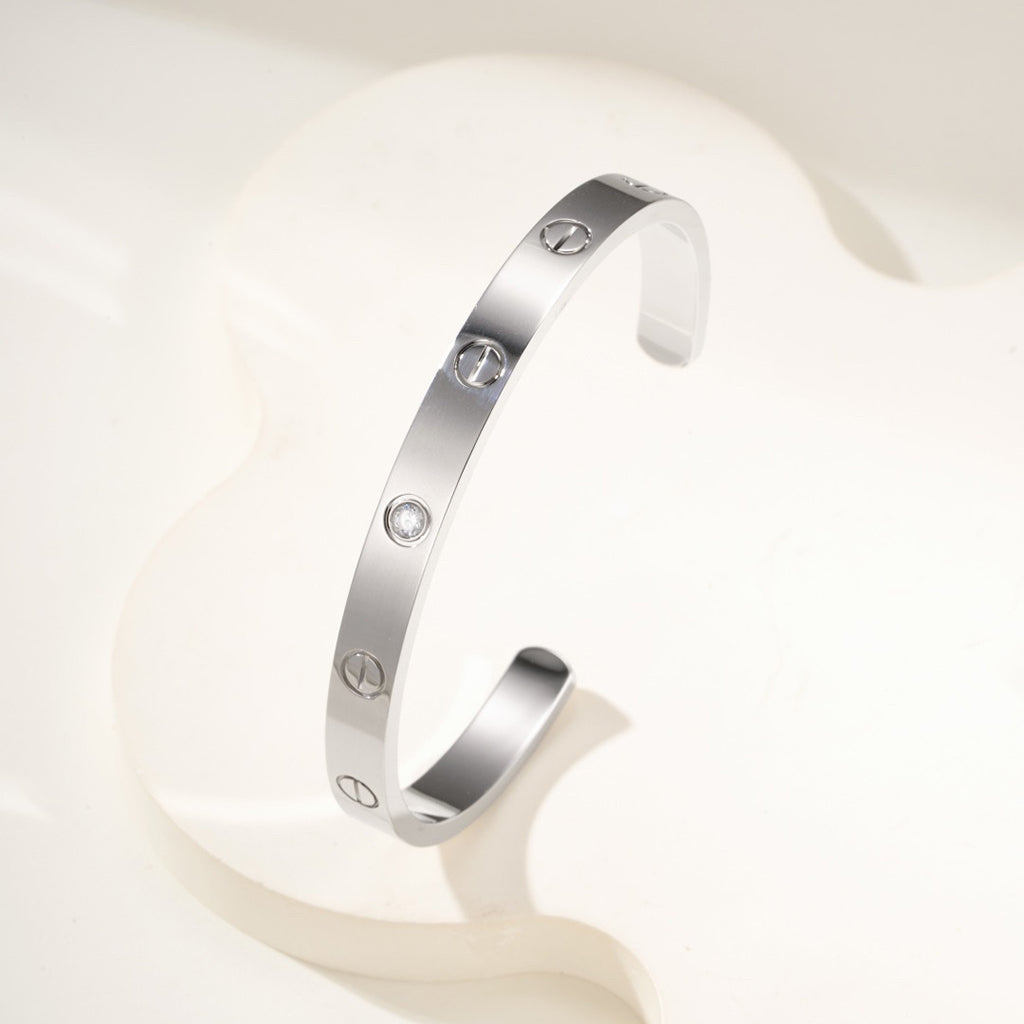 [⭐Hyrra Jewelry]LOVE BRACELET 6.1MM 1 DIAMOND OPEN CUFF