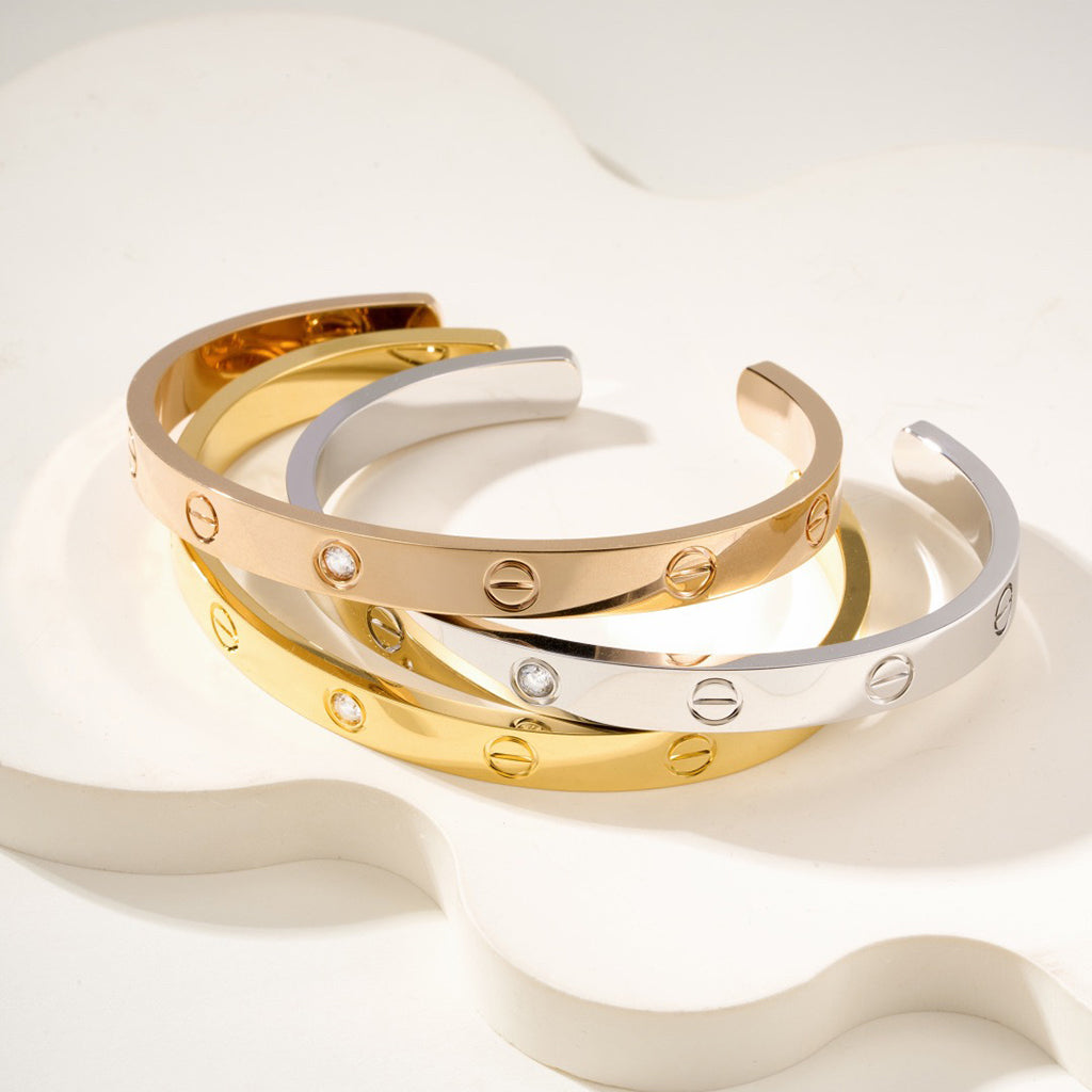 [⭐Hyrra Jewelry]LOVE BRACELET 6.1MM 1 DIAMOND OPEN CUFF