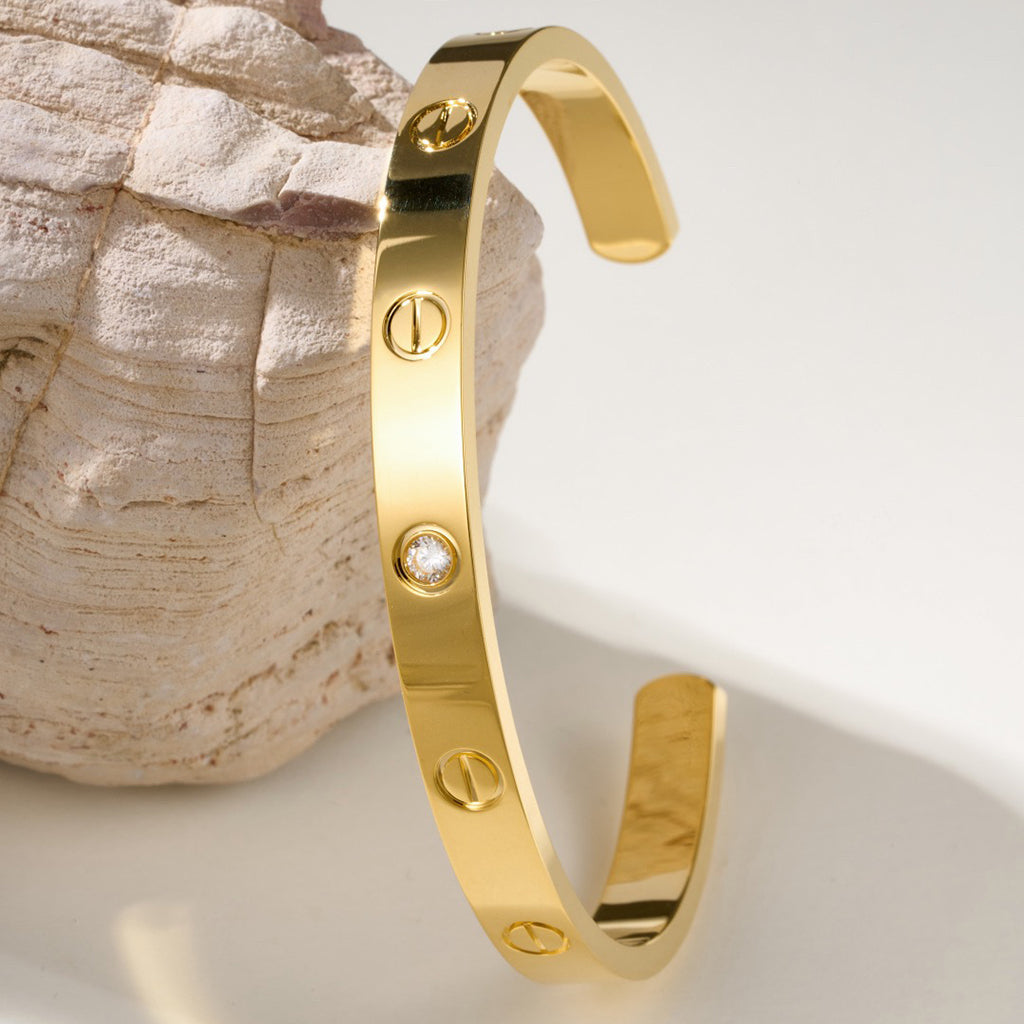 [⭐Hyrra Jewelry]LOVE BRACELET 6.1MM 1 DIAMOND OPEN CUFF