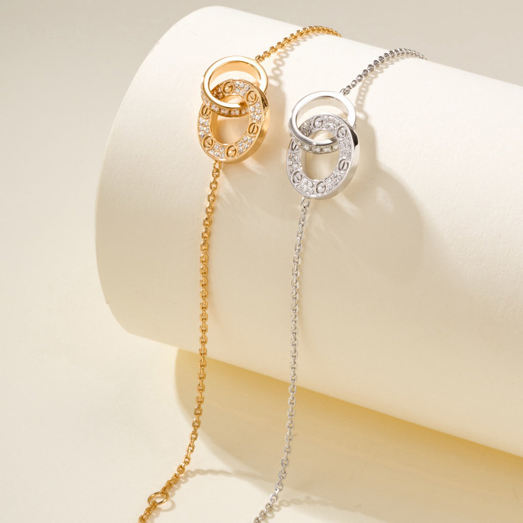 [⭐Hyrra Jewelry]LOVE DOUBLE RING FULL DIAMOND BRACELET
