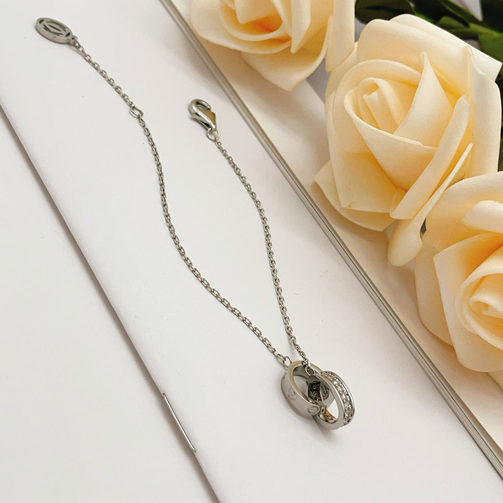 [⭐Hyrra Jewelry]LOVE DOUBLE RING HALF DIAMOND BRACELET
