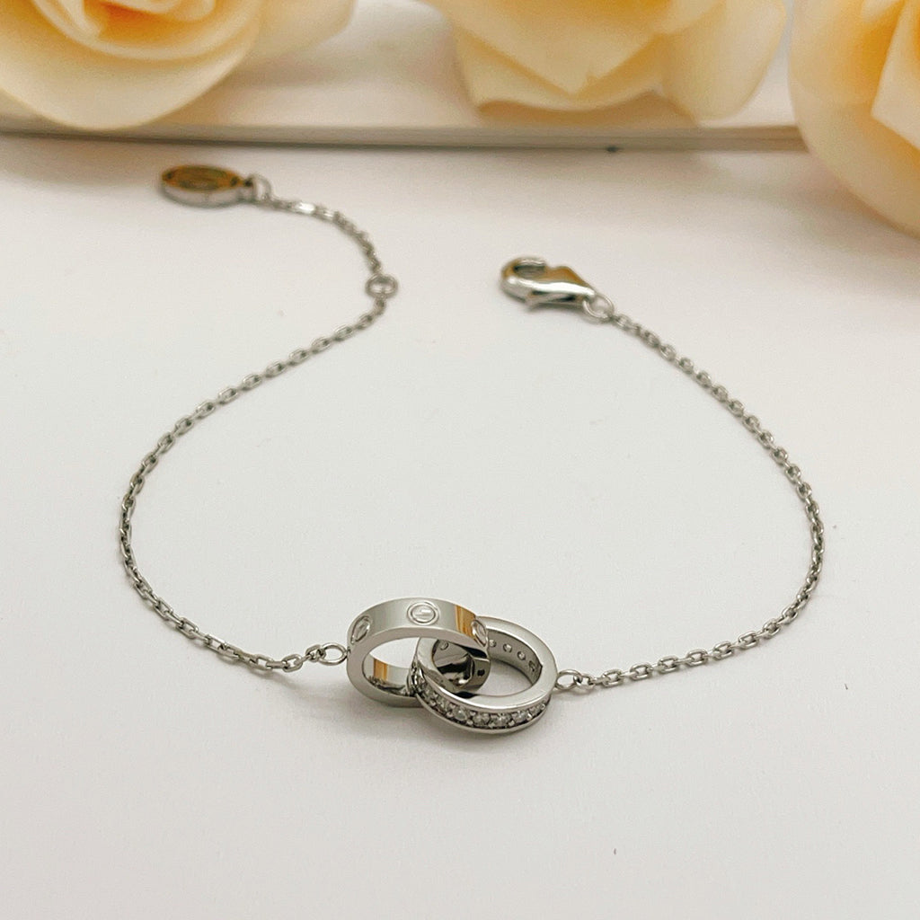 [⭐Hyrra Jewelry]LOVE DOUBLE RING HALF DIAMOND BRACELET